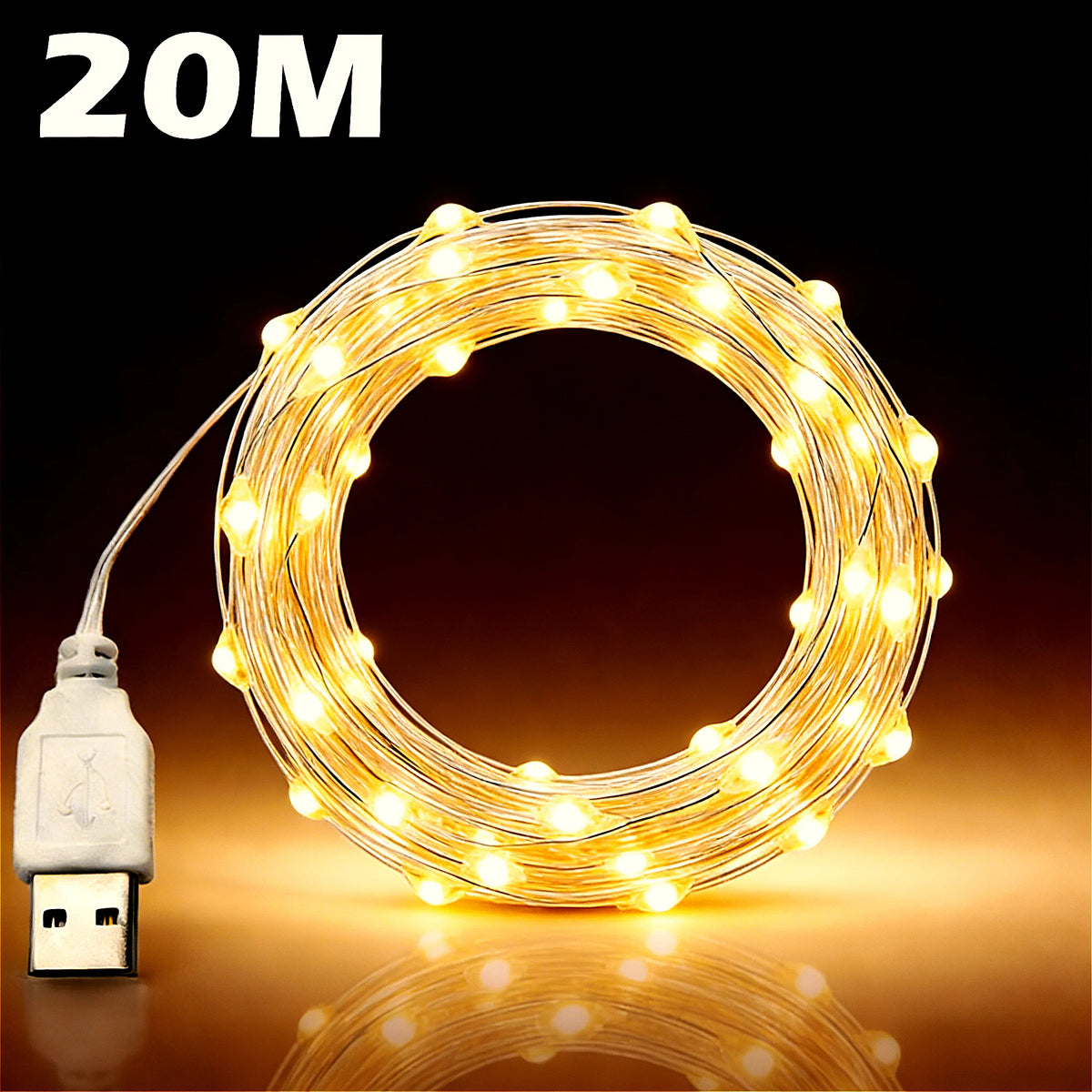 guirlande lumineuse led 20m fil cuivre blanc chaud moderne décoration extérieure fêtes noël mariage