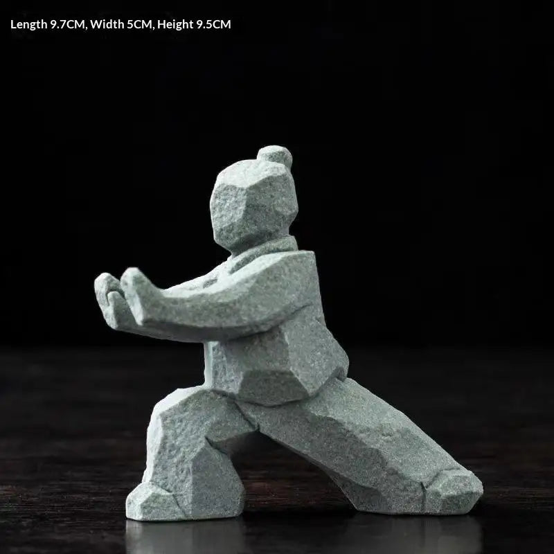 figurine tai chi métal gris clair asiatique minimaliste zen ornement maison