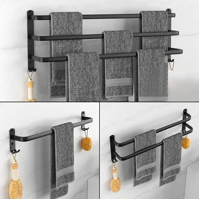 porte serviettes mural noir aluminium double barre crochet salle bain moderne