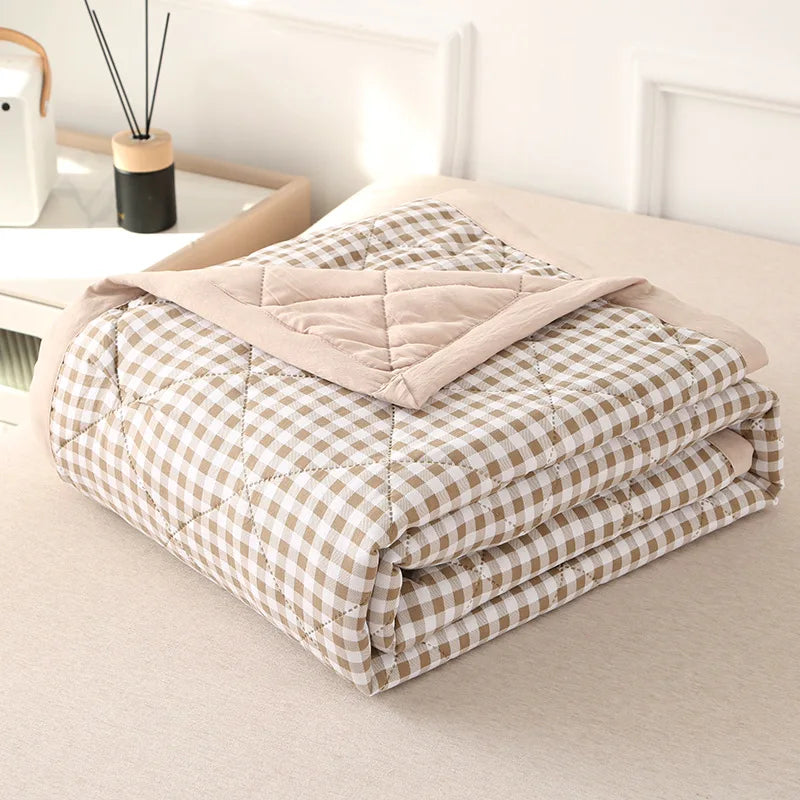 couette d'été carreaux bleu gris couverture fine polyestère moderne maison adultes