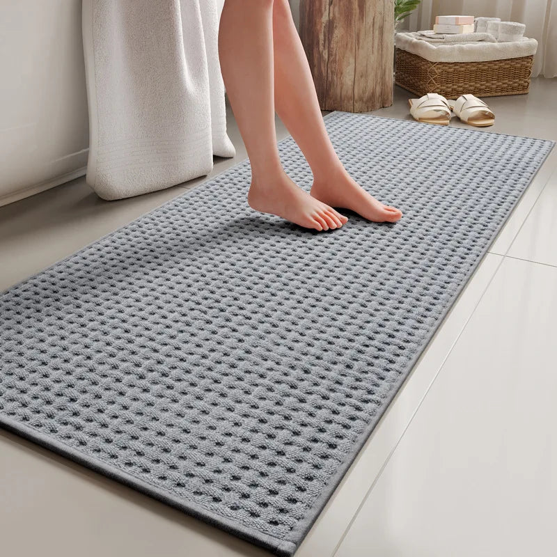 tapis salle bain microfibre beige gris moderne antidérapant absorbant rapide séchage texture géométrique