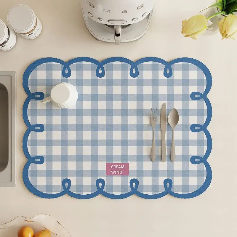 tapis table rectangulaire motif carreaux vichy couverts cuisine salle manger