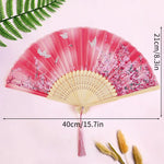 éventail pliant traditionnel bambou motif fleurs cerisier pompon mariage élégant