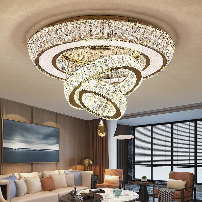 lampe moderne élégante dorée transparente strass diamètre 80cm hauteur 100cm lumière chaude 3000k lumière