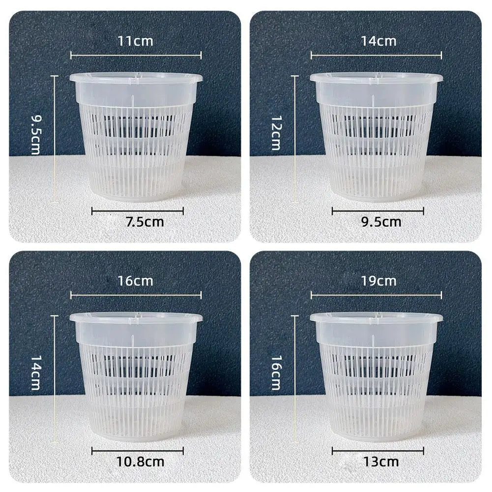 Pot plante transparent moderne grille internes contrôlant racines drainage 11 14 16 19cm