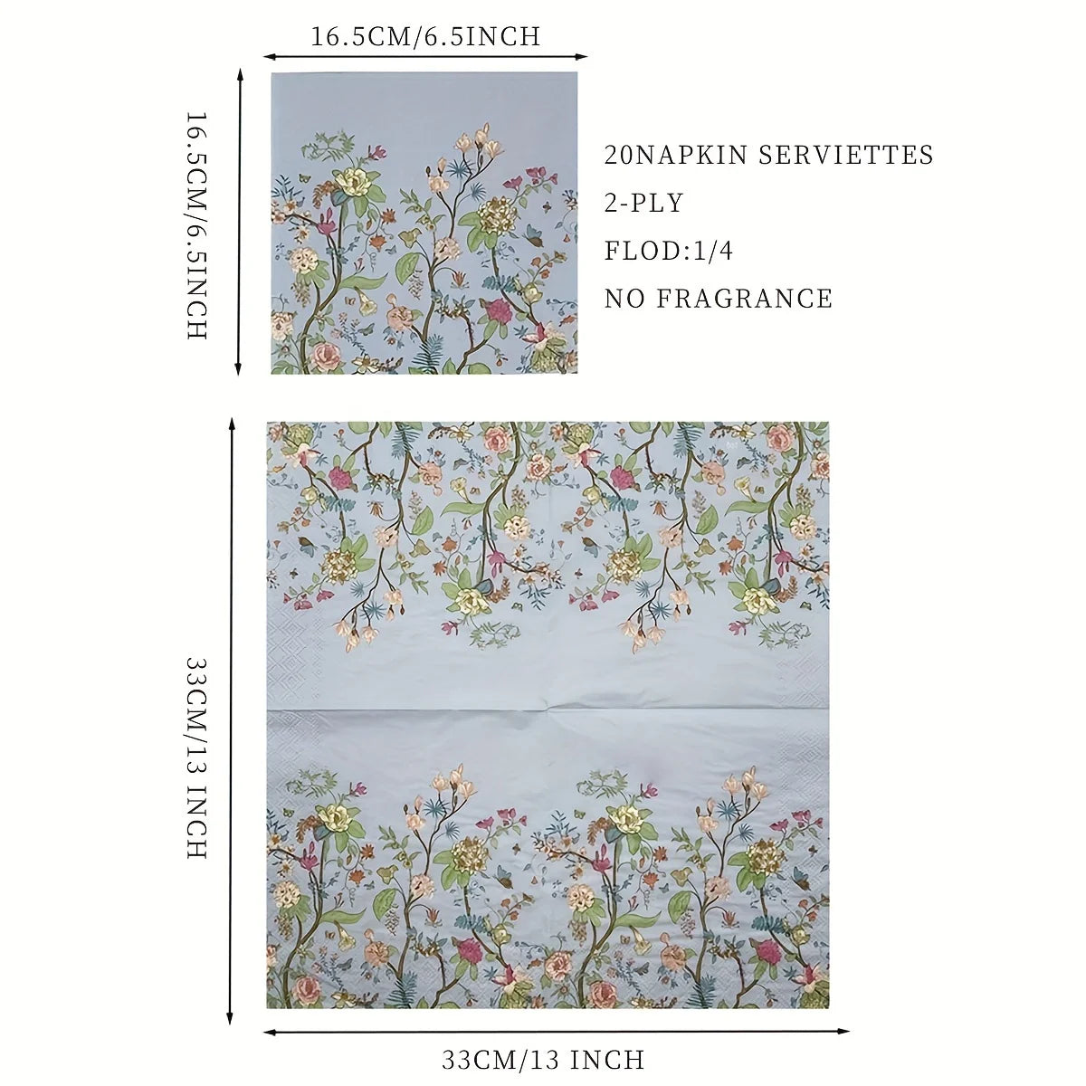 serviettes jetables fleur sauvage motif floral complexe decoration table elegante papier bleu gris rose