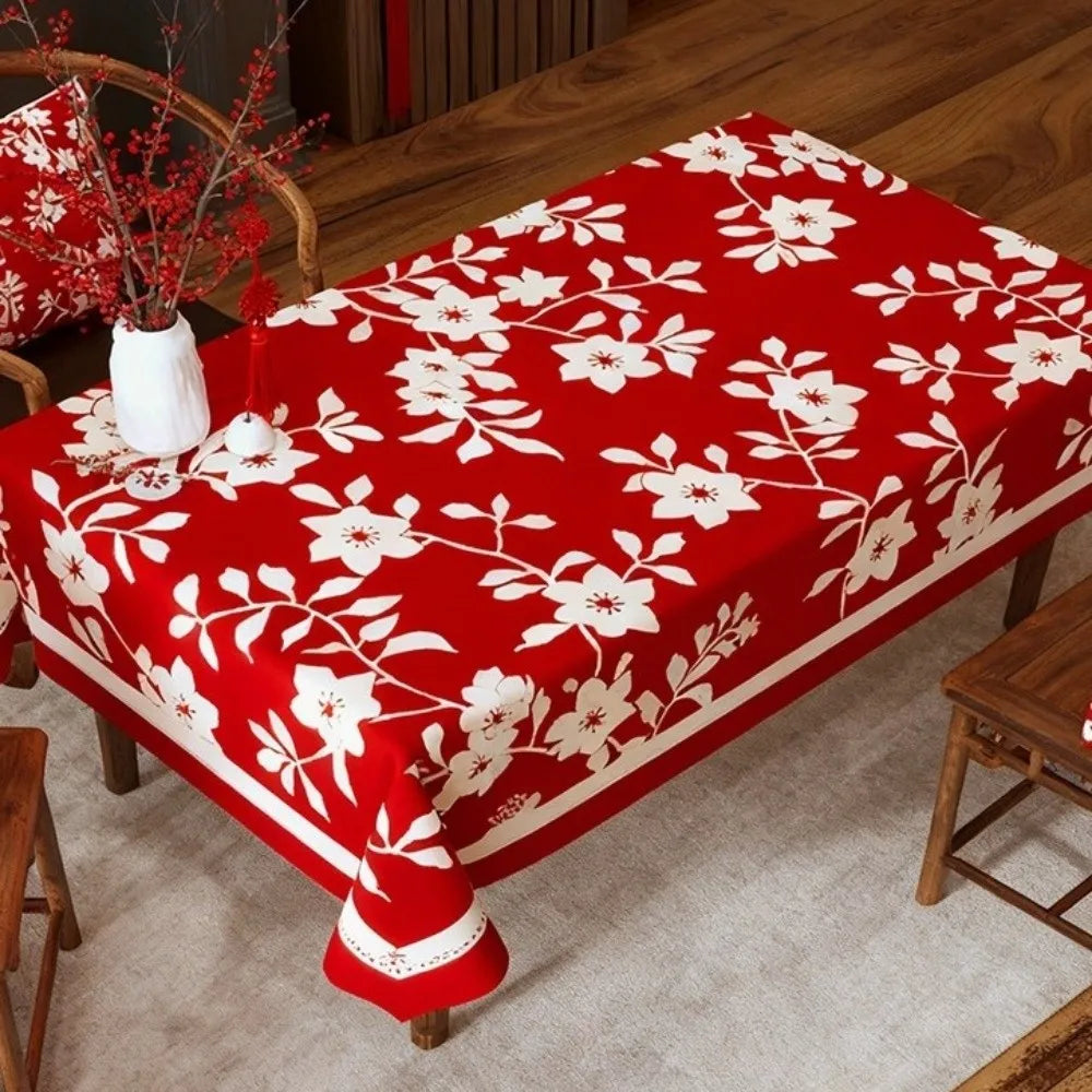 nappe décoration festive motif floral personnage animal opaque polyester coton rouge blanc