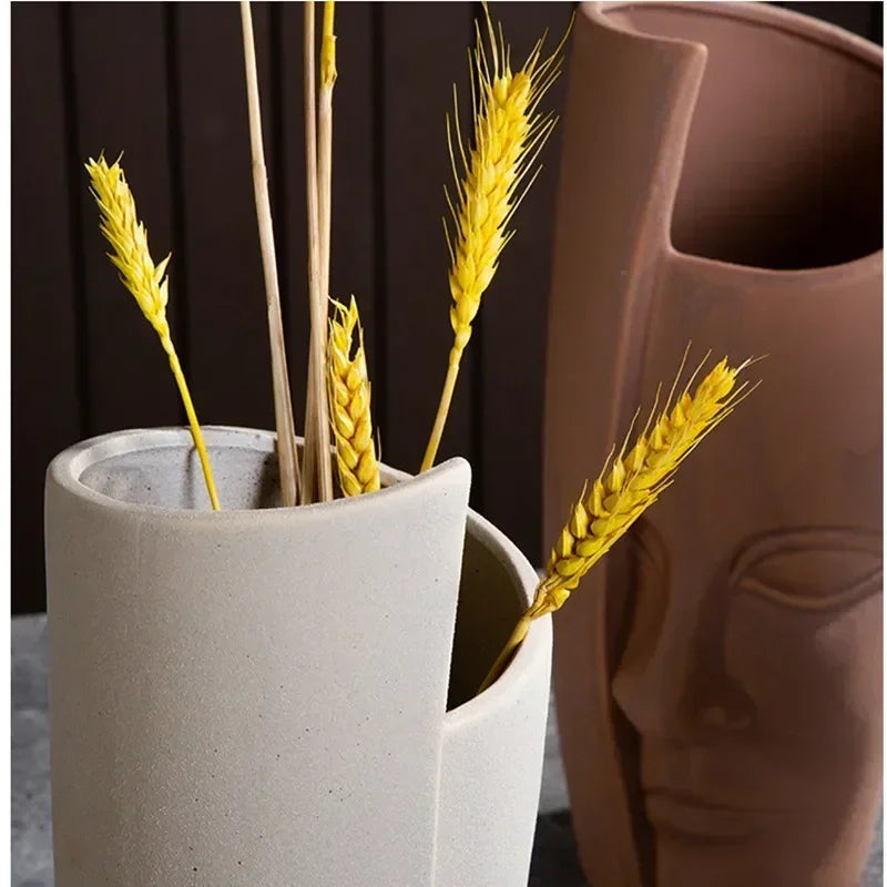 Vase céramique moderne vase table blanc visage sculpté lèvres sculptées art déco
