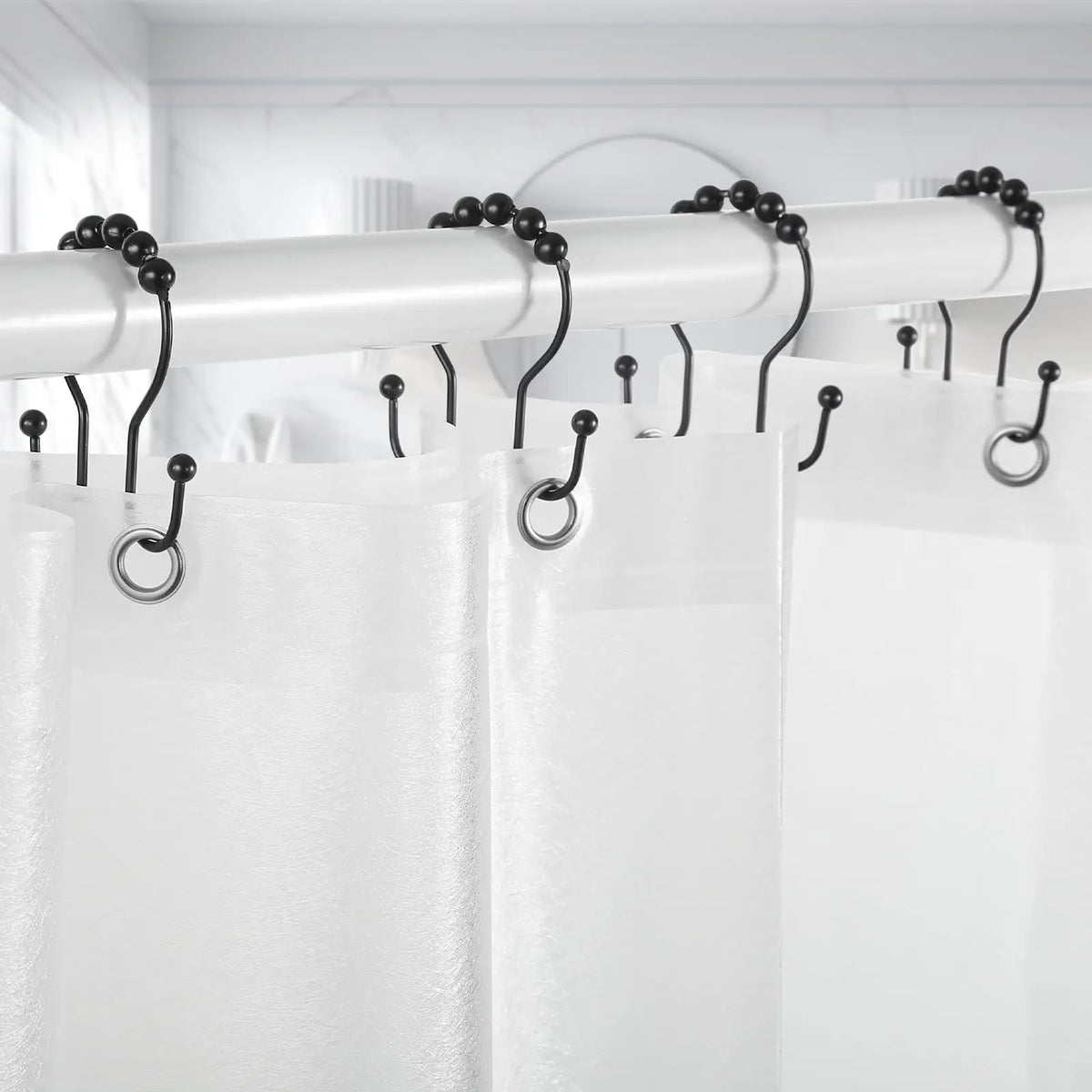 crochets rideau douche acier inoxydable moderne attaches billes glissière noir argenté minimaliste