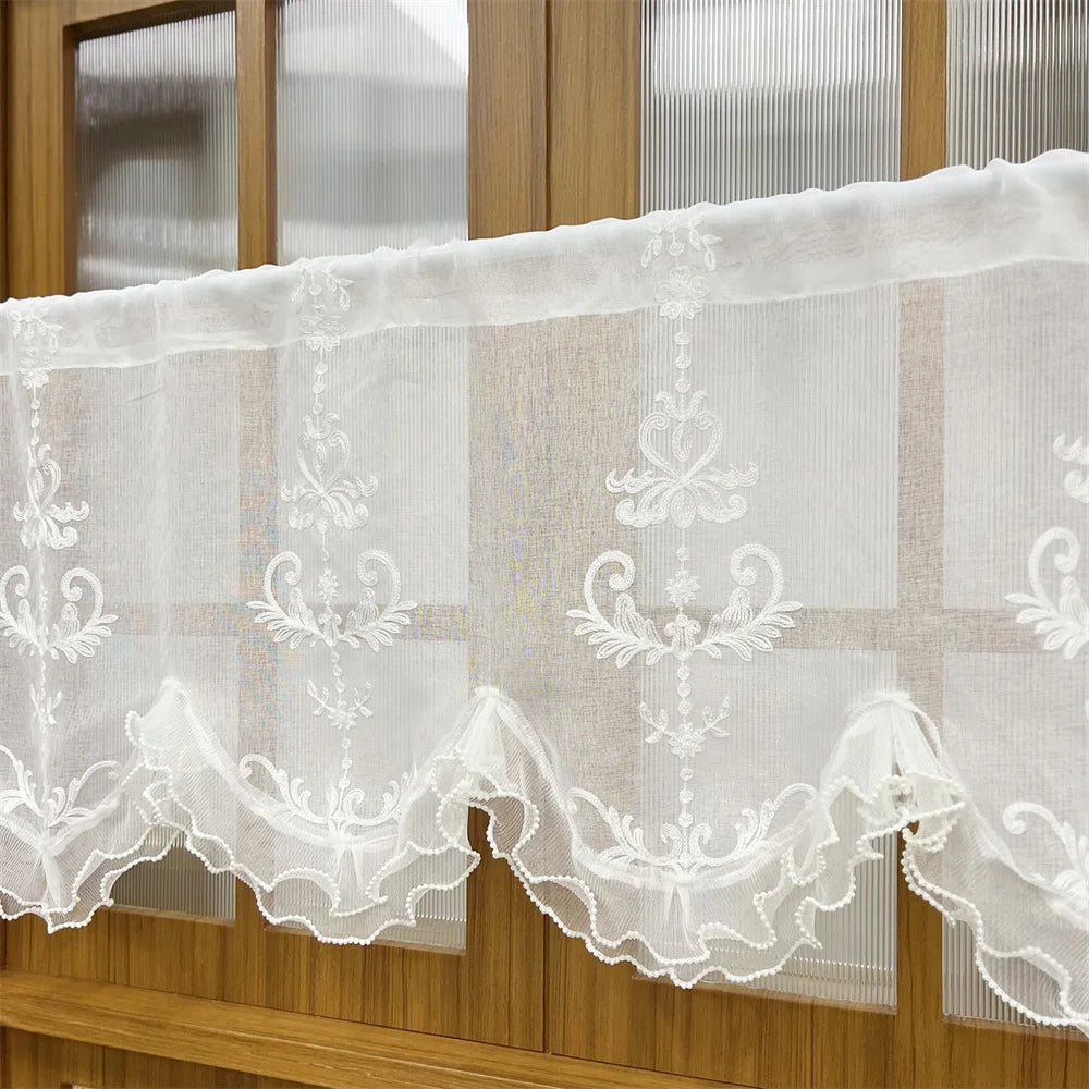 Rideau brodé polyester fleuri translucide installation plafond cuisine hôtel design pastoral