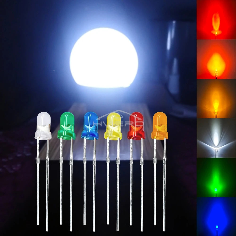 lot diodes led 5mm rondes transparentes blanc rouge jaune vert bleu kit bricolage
