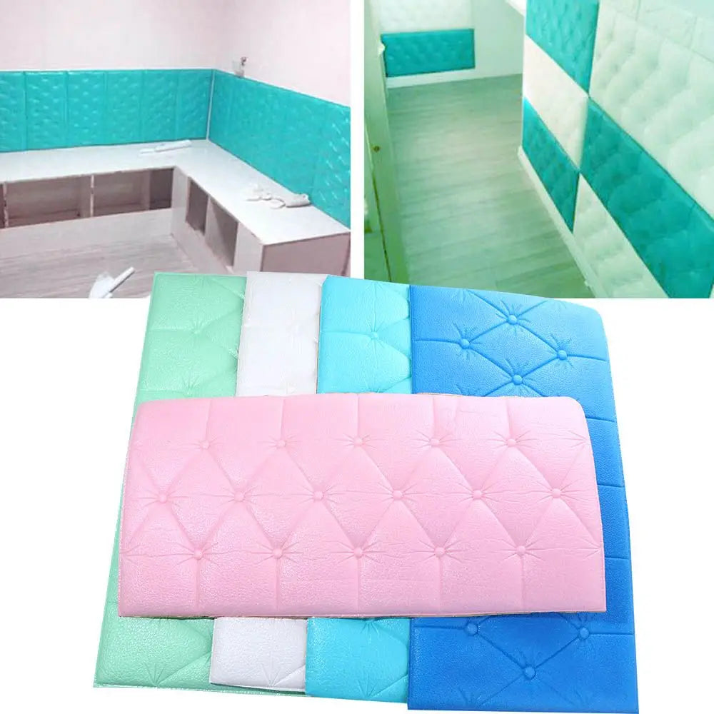 panneaux muraux décoratifs autocollants motif capitonné moderne marron blanc vert rose jaune bleu ciel