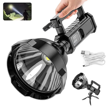 lampe torche rechargeable usb puissante éclairage jaune noir mode haut bas trépied robuste industrielle