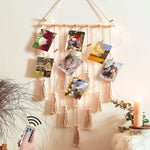 cadre photo murale bois corde tressée pompons bohème chambre enfant decoration chambre cadeau amis
