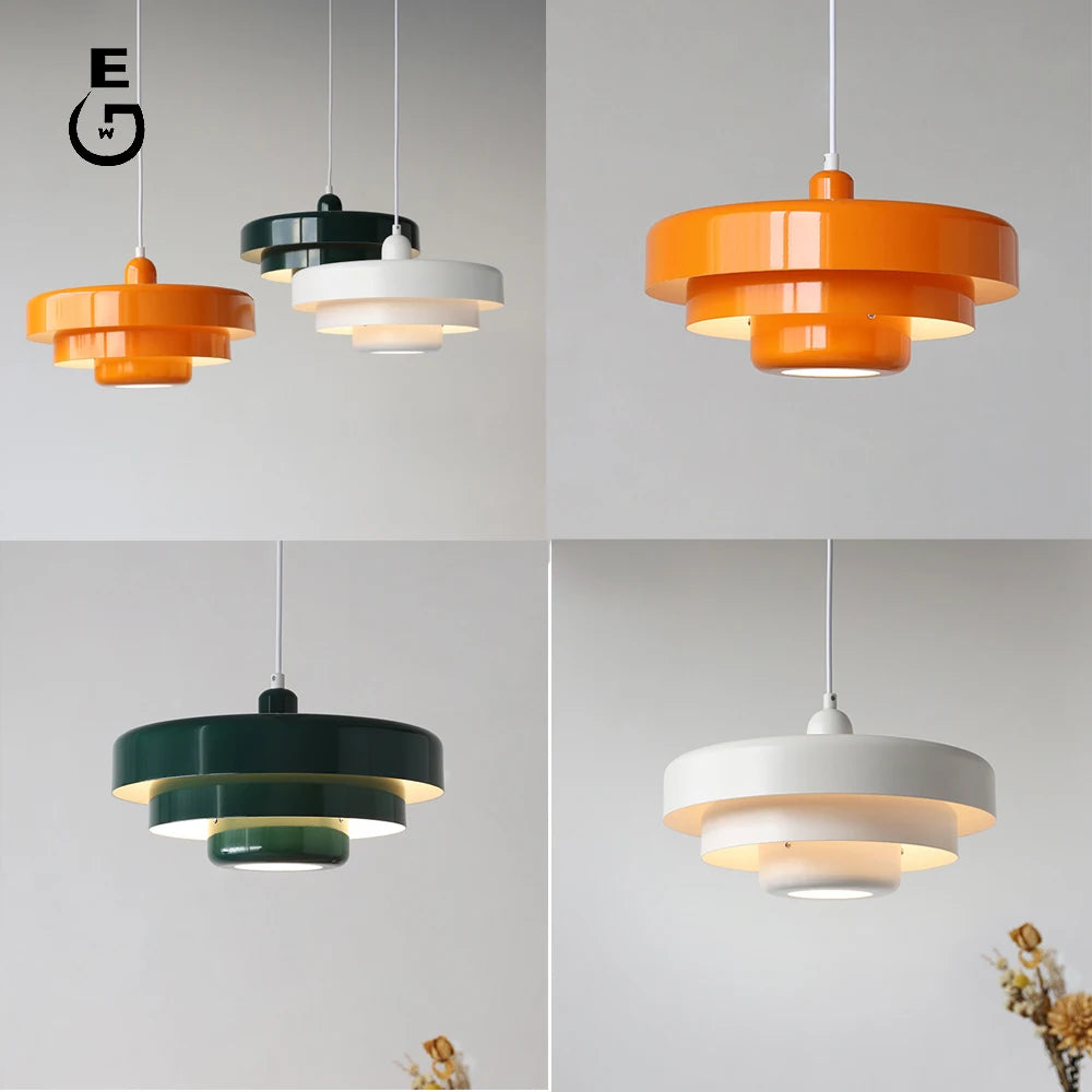 Suspension lumineuse moderne circulaire stratifiée blanc orange vert foncé scandinave chambre restaurant