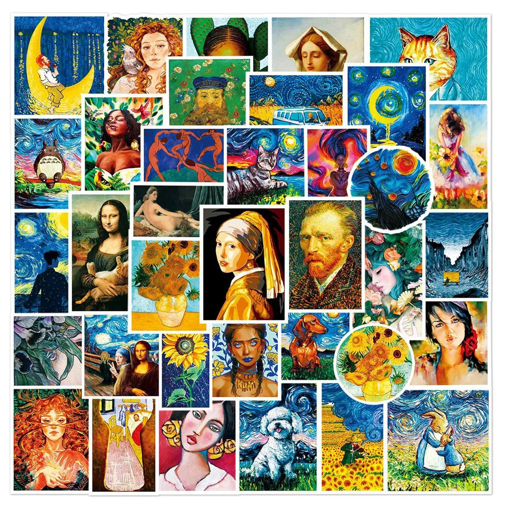 autocollants art contemporain reproductions art classiques stickers variés motifs fleurs animaux paysages adultes adolescents