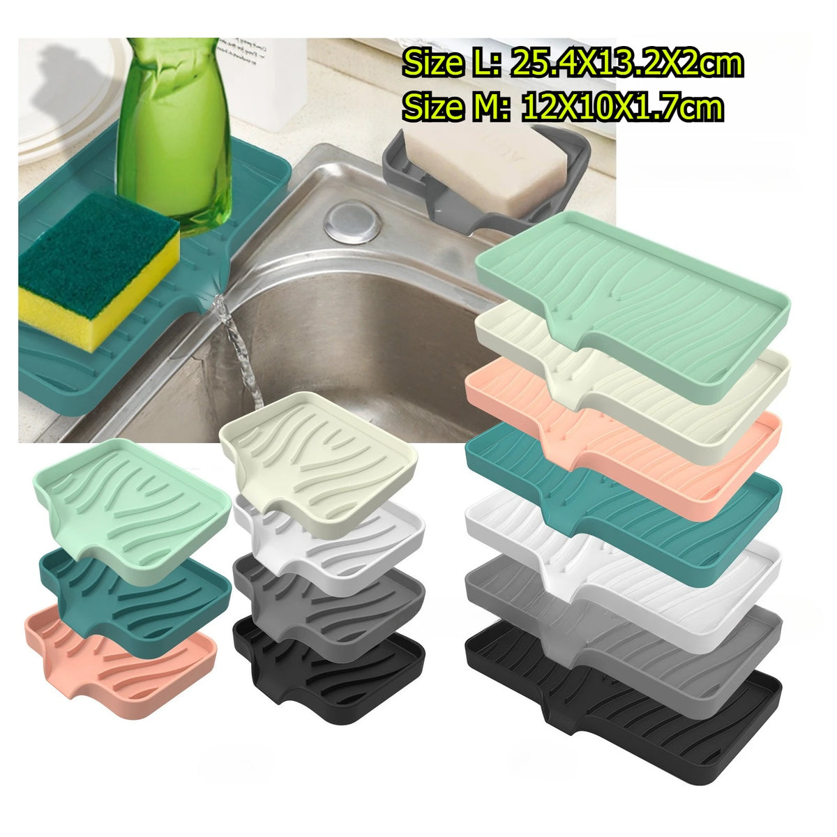 support savon silicone rayures ondulées moderne adhésif sans perçage vert gris rose blanc noir