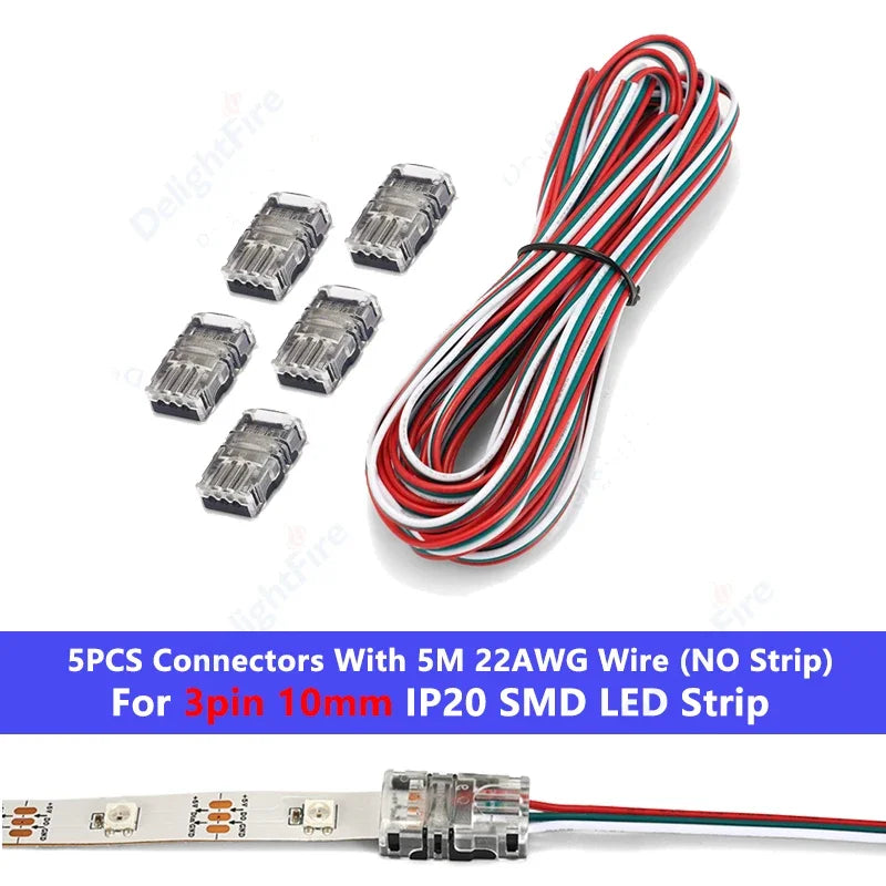 connecteurs câble led broches pièces extension 5m transparent noir 12v 24v smd rgb