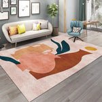 tapis moderne géométrique polyester beige bleu orange rouge salon chambre extérieur