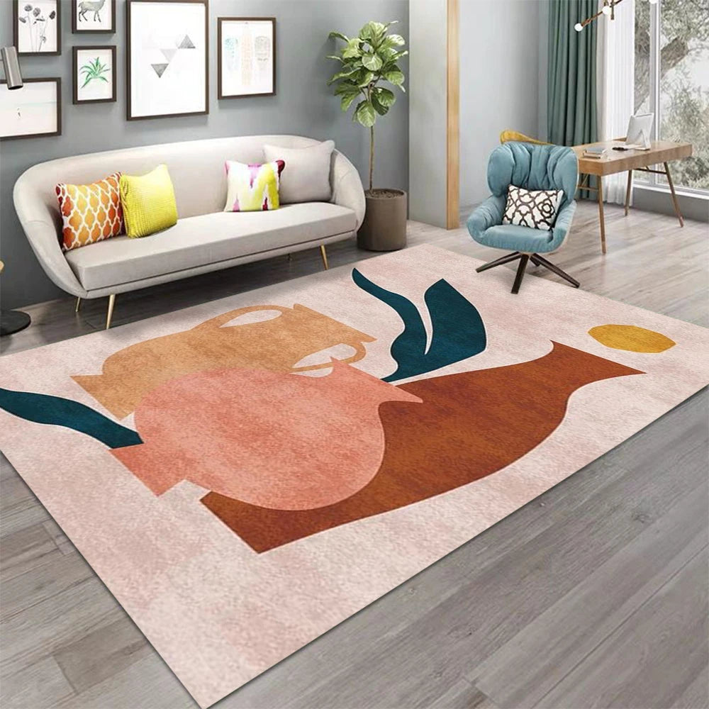 tapis moderne géométrique polyester beige bleu orange rouge salon chambre extérieur