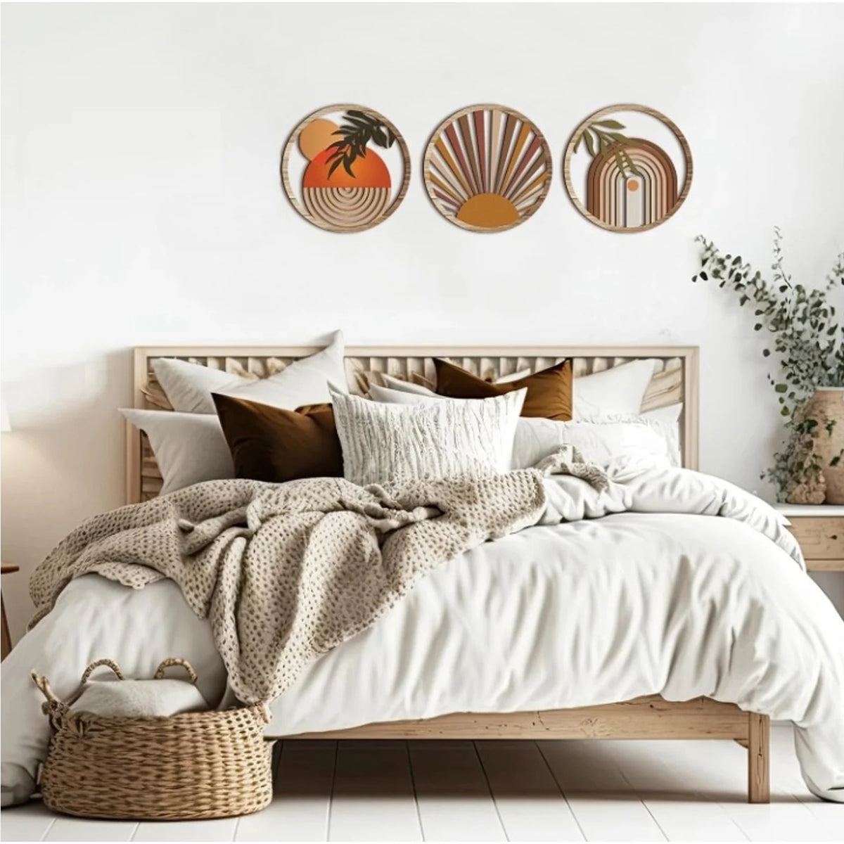 cadres murals bois marron clair motifs géométriques modernes chambre salon