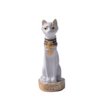 statuette égyptienne ancienne chat ornements hiéroglyphes noir blanc doré