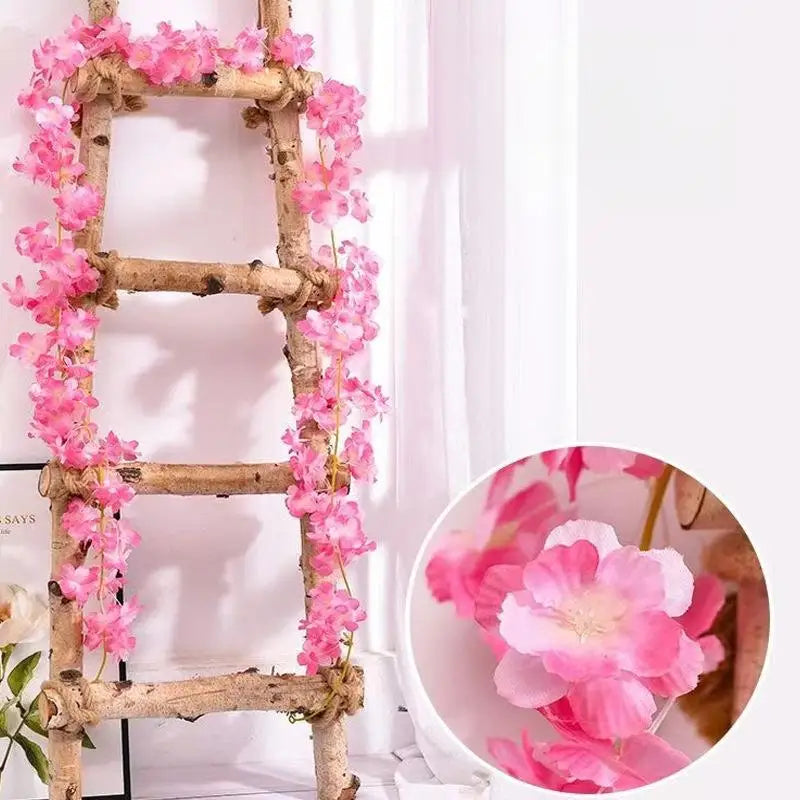 guirlande fleurs artificielles rose clair 1m8 décoration romantique intérieur 135 fleurs rangée