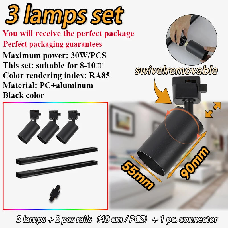 spots noir modernes gu10 12pcs fixés 55x90mm variable intensity