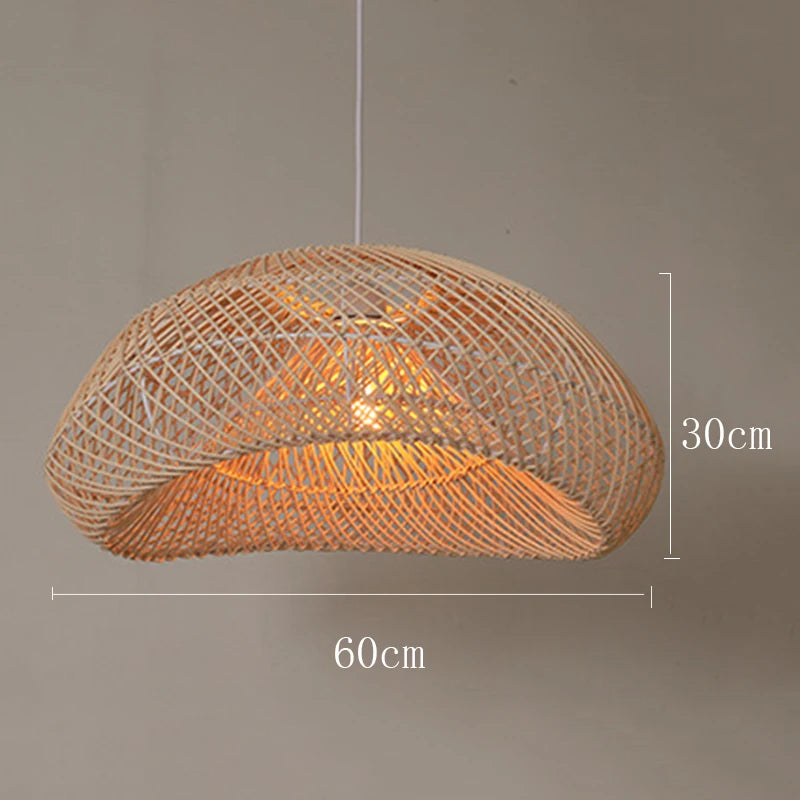 suspension rotin tressé moderne naturel beige lumière chaude câble blanc salon chambre