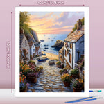 tableau peindre paysage marin maison plage bateau fleur toile pinceau peinture guide cadre diy