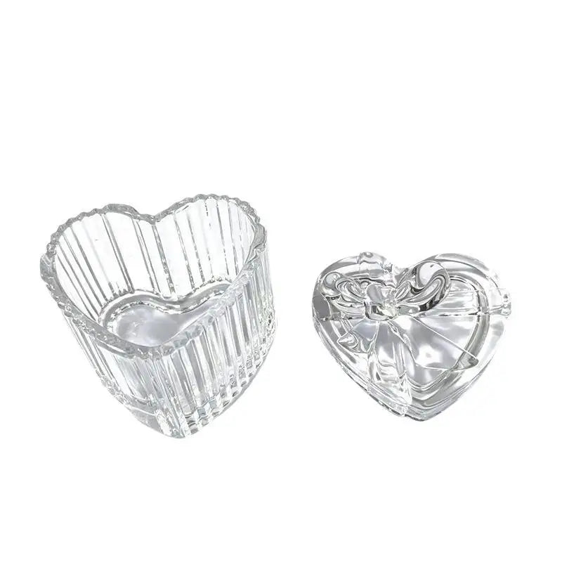 boîte bijoux transparente rayures verticales classique forme cœur couvercle noeud.storage