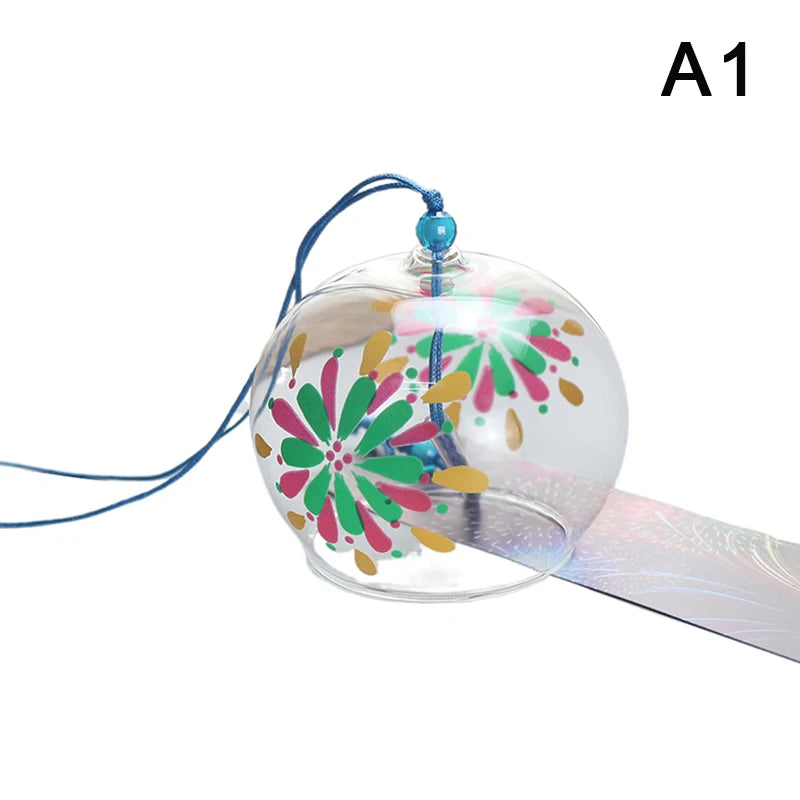 cloche vent transparente traditionnelle japonaise rose vert jaune bleu clair motifs floraux
