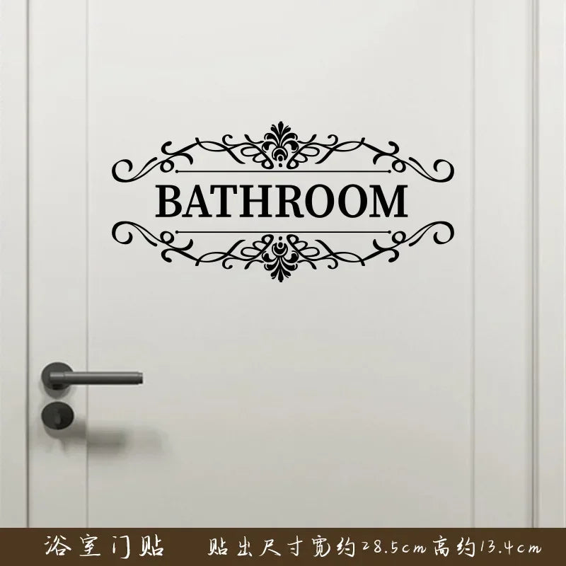 autocollants mural ornements floraux texte bathroom toilet adhésif classique vintage chambre salle bains porte
