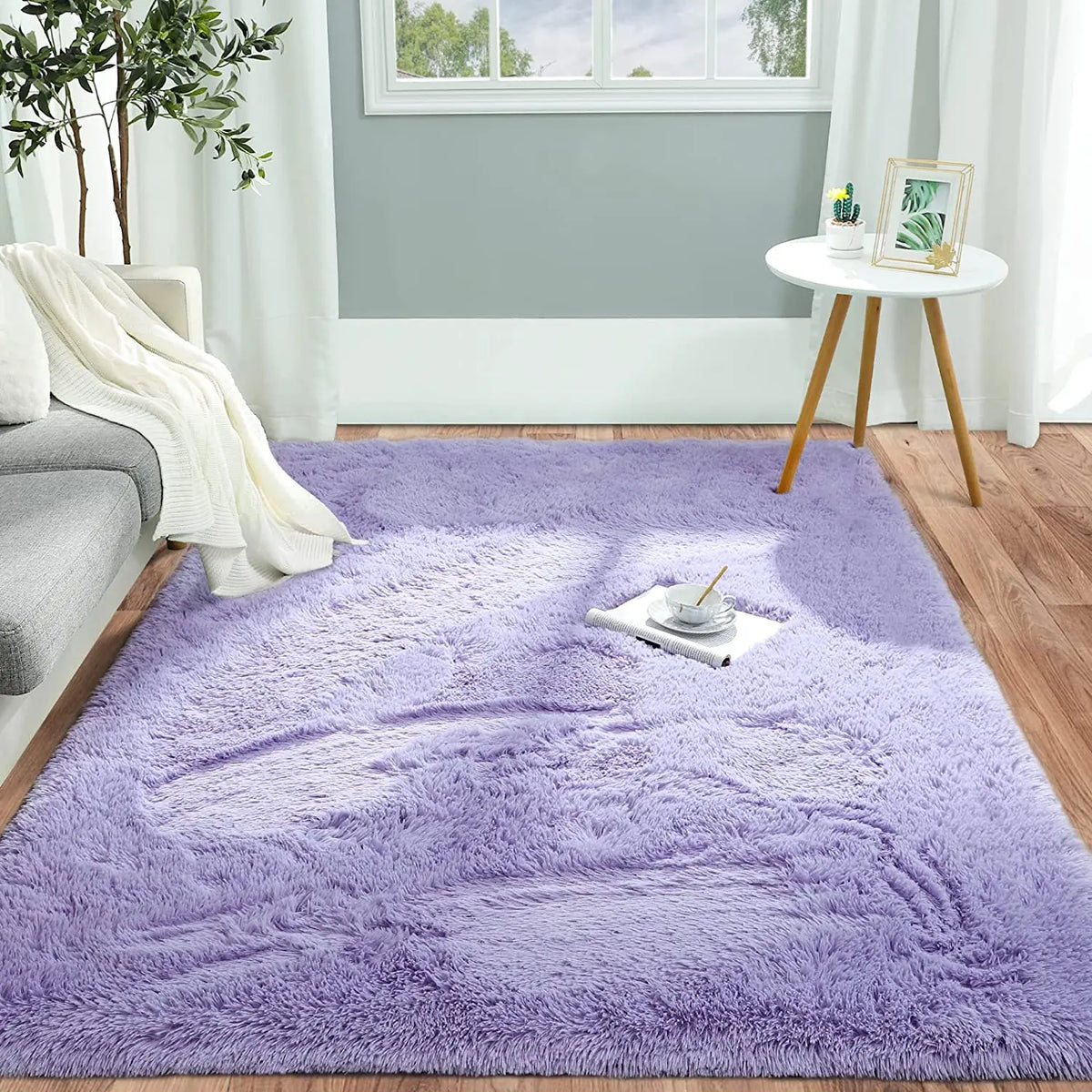 tapis violet doux peluche polyester antidérapant moderne salon chambre decorative rectangle