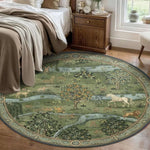 tapis rond floral vintage vert beige noir décoration intérieure classique 80x80cm pp polypropylène polyester