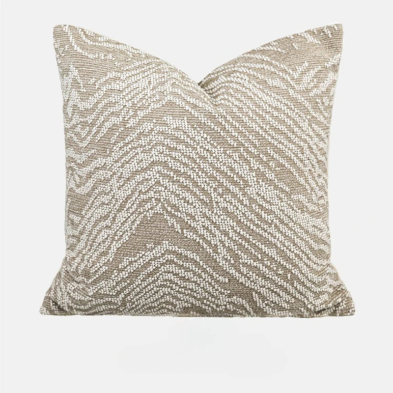 taies d'oreiller géométriques patchwork moderne lin polyester beige marron clair blanc respectueux environnement