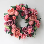 couronne florale vintage rose blanche feuilles vertes fleurs artificielles intérieur mariage table porte
