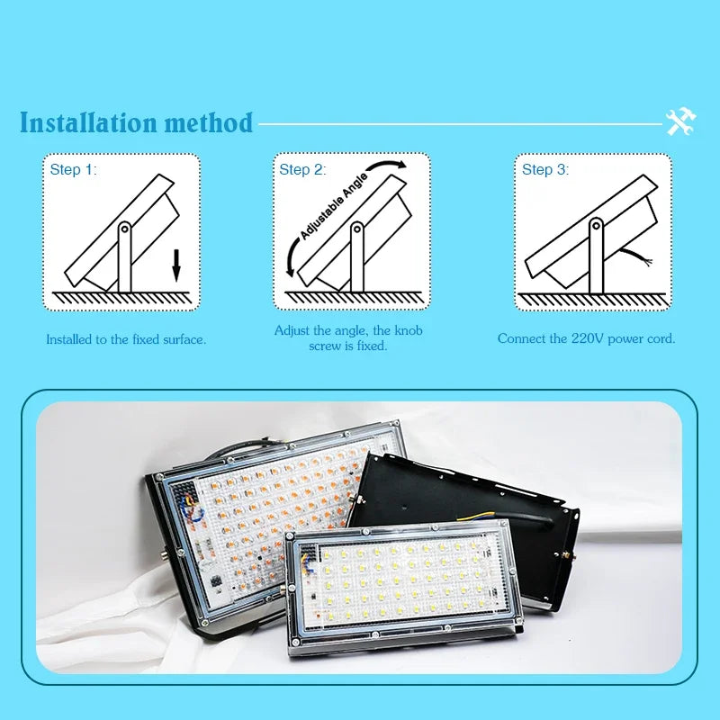 projecteur led extérieur aluminium moderne blanc noir éclairage parking stade tunnel haute puissance 50w