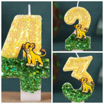 bougies numériques animales paillettes lion jaune vert anniversaire enfant festive