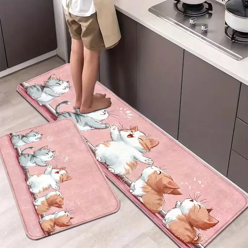 tapis sol moderne rose chats mignons antidérapant polyester extérieur lavable machine