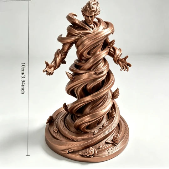 statue spirale vent fantôme noir blanc argenté artisanal main sculpté détails floraux base fantaisie
