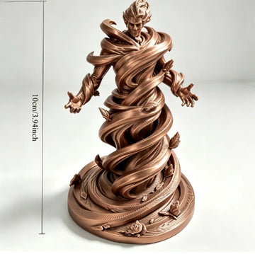statue spirale vent fantôme noir blanc argenté artisanal main sculpté détails floraux base fantaisie