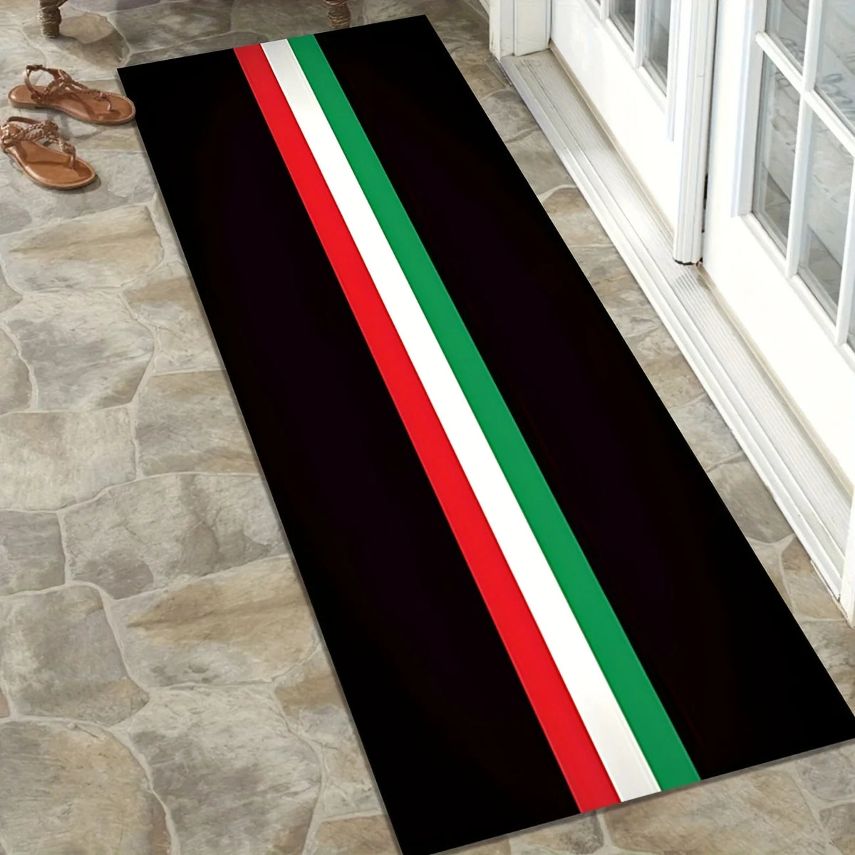 tapis noir rouge rayures moderne antidérapant polyester maison porte sol
