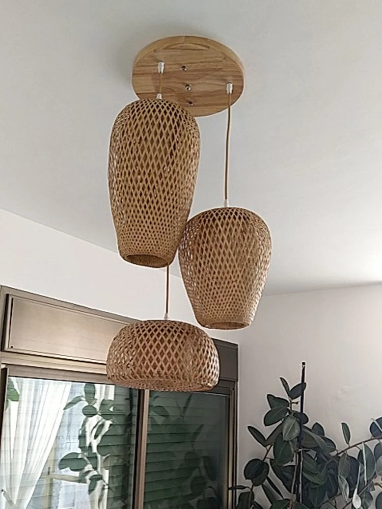 suspension lumineuse bambou tissé naturel moderne rustique 36cm 26cm 30cm echangible e27