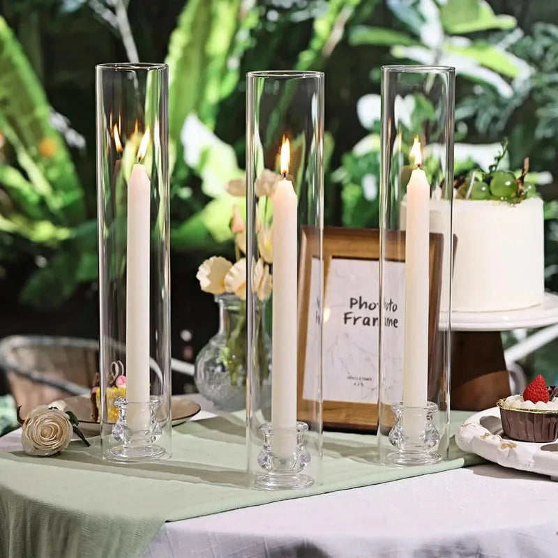porte bougies verre transparent moderne 25cm 3cm mariage décoration table centro