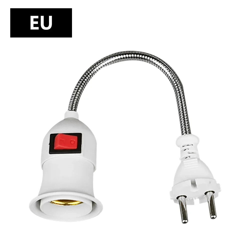 support lampe E27 flexible blanc moderne interrupteur prise us eu adaptable ledéconomieénergie