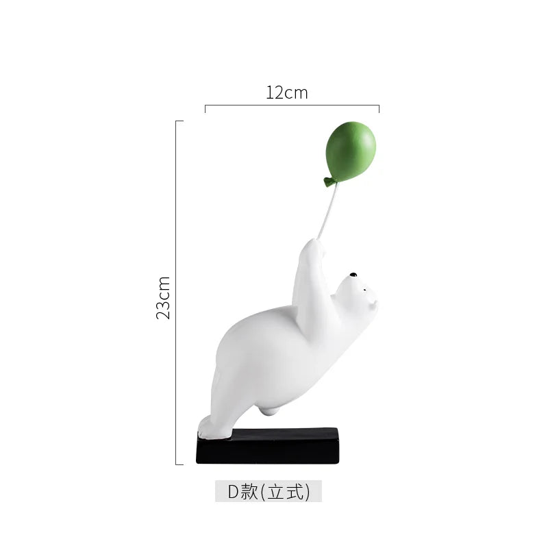 statue ours polaire résine blanche contemporaine minimaliste base plate ballons