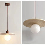 lampe suspendue moderne pierre travertine verre translucide chaîne métallique marron clair 30cm chambre salon