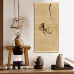 peinture suspendue chinois bambou fleurs insectes textes beige noir rouge vert
