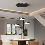 suspension lumineuse moderne plusieurs lampes noir argenté base câbles métalliques abat jour opaques minimaliste